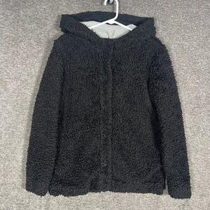 Free People‎ Black Teddy Snap Front Hooded Jacket Women's Size XS